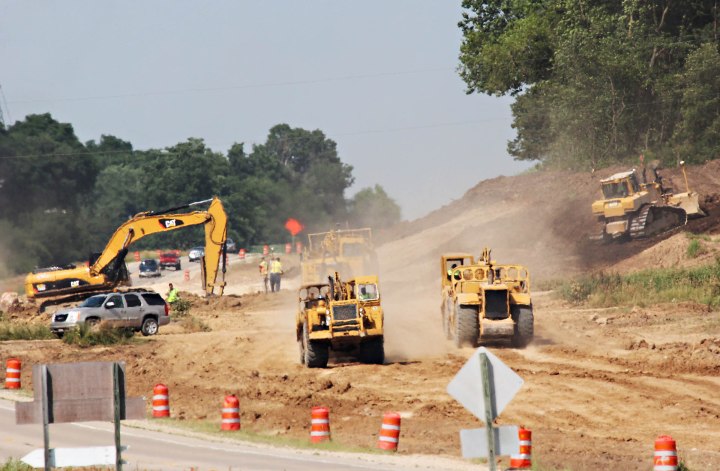 Large earth moving equipment at work.