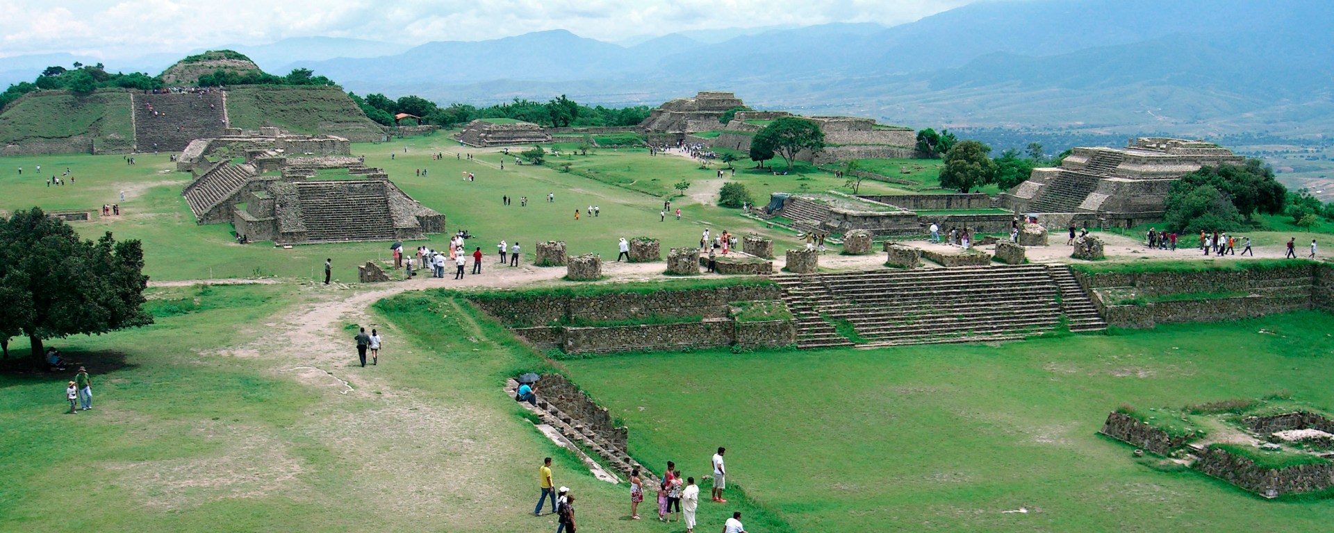 View of archaeological ruins at Monte Albán near the city of Oaxaca