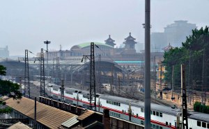 The train yard from the rear of the train station.